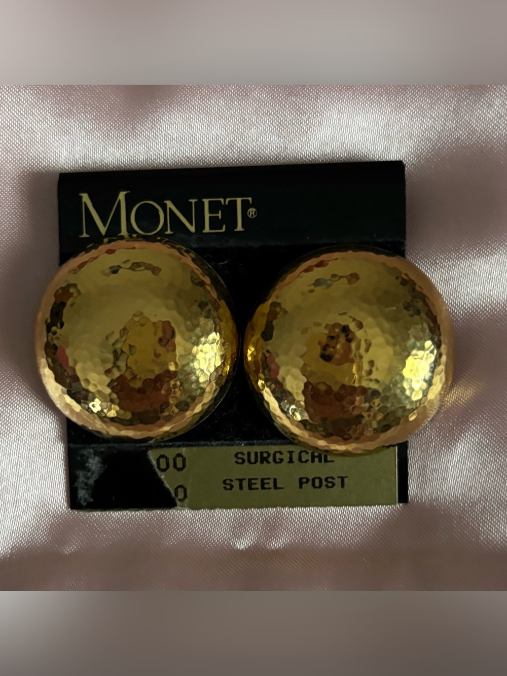Vintage Monet Gold Hammered Dome Pierced Earrings